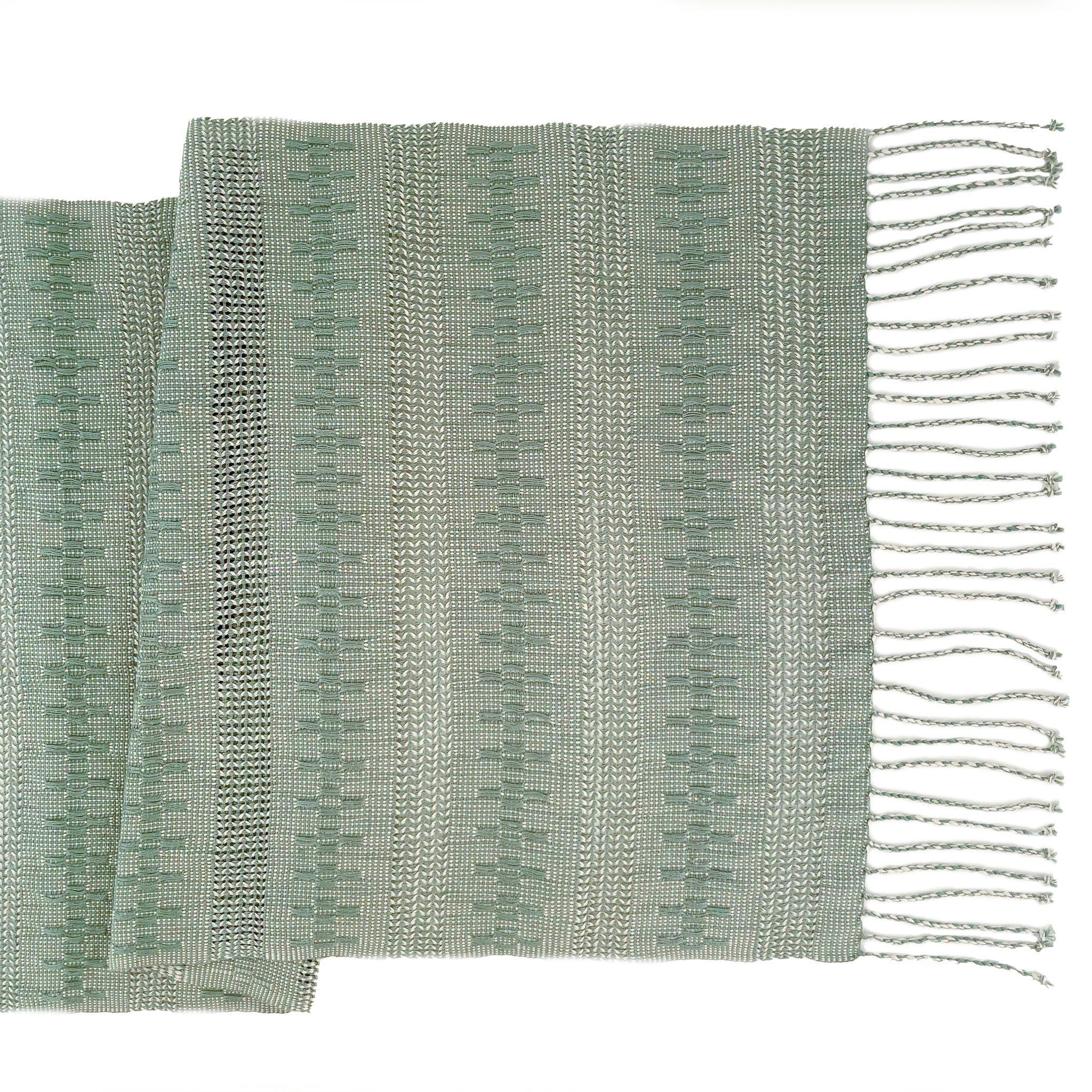 Mayan Hands Calado Table Runner in Sage 