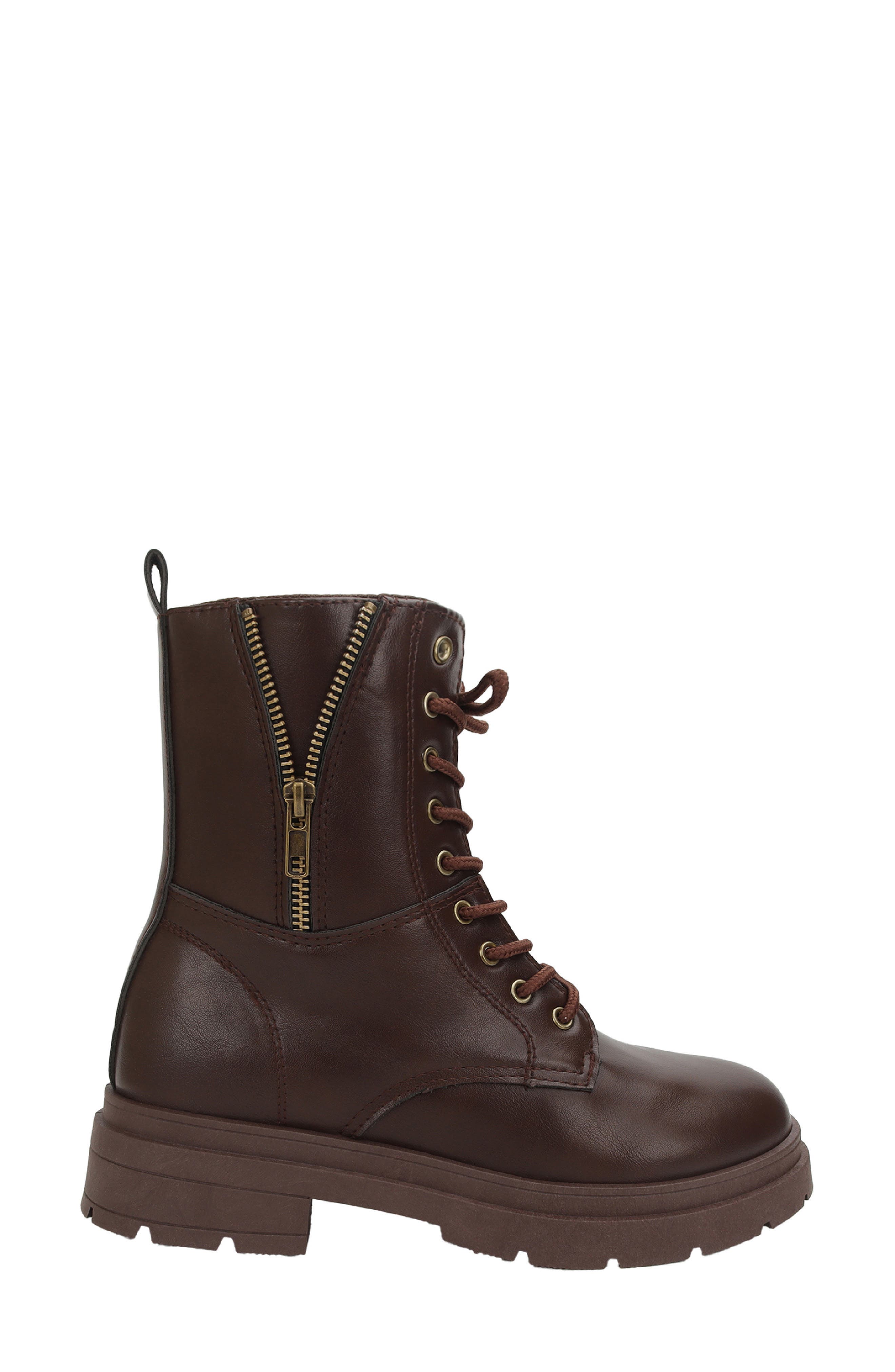 Trenton Faux Leather Combat Boot, Alternate, color, DARK BROWN