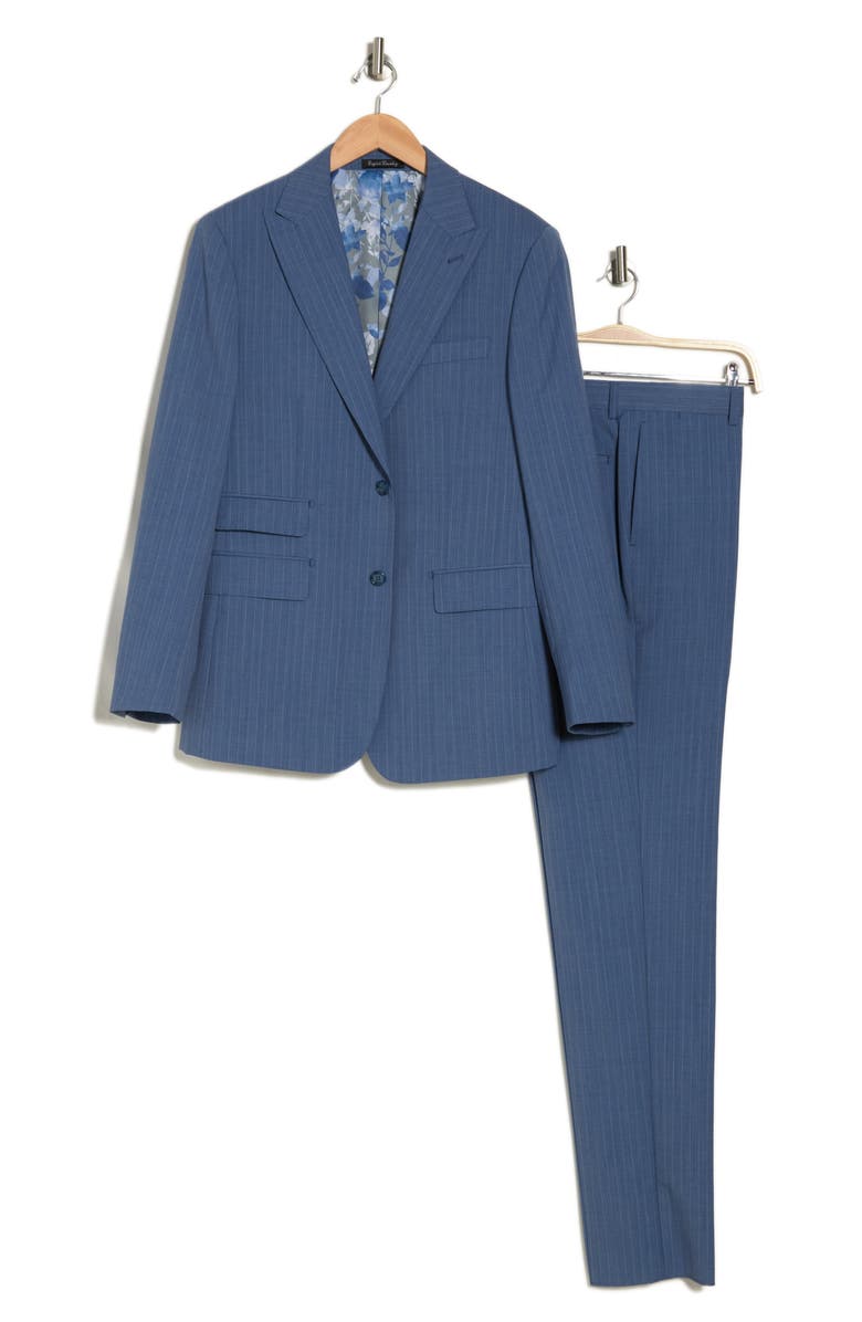 English Laundry Plaid Trim Fit Wool Blend Two-Piece Suit, Alternate, color, Blue