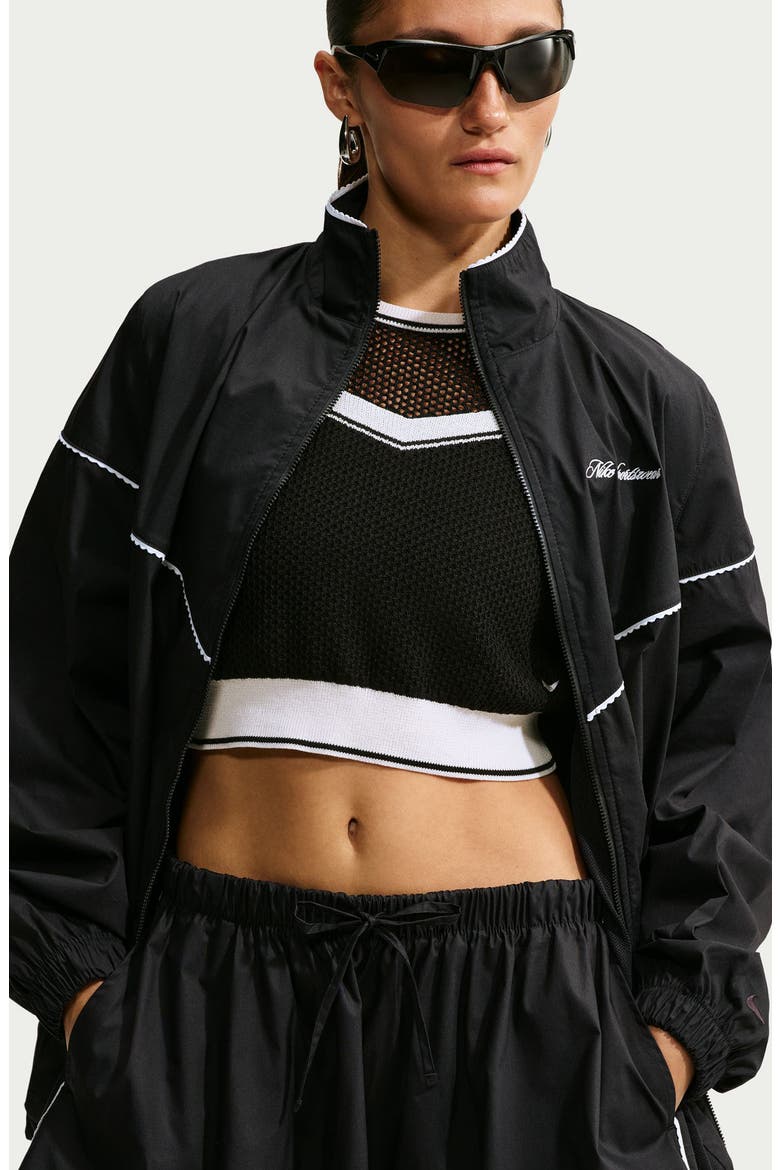 Sportswear Scallop Trim Poplin Skirt, Alternate, color, 010 BLACK/SAIL