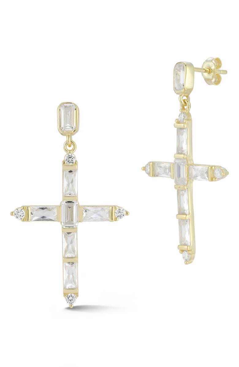 SPHERA MILANO Sterling Silver & CZ Cross Dangle Earrings, Main, color, Gold