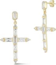 SPHERA MILANO Sterling Silver & CZ Cross Dangle Earrings