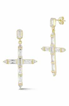SPHERA MILANO Sterling Silver & CZ Cross Dangle Earrings