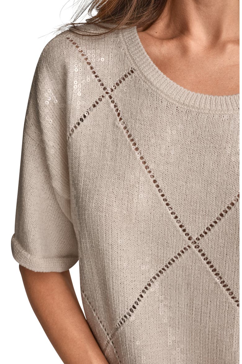 Short Sleeve Sequin Sweater, Alternate, color, CREAM