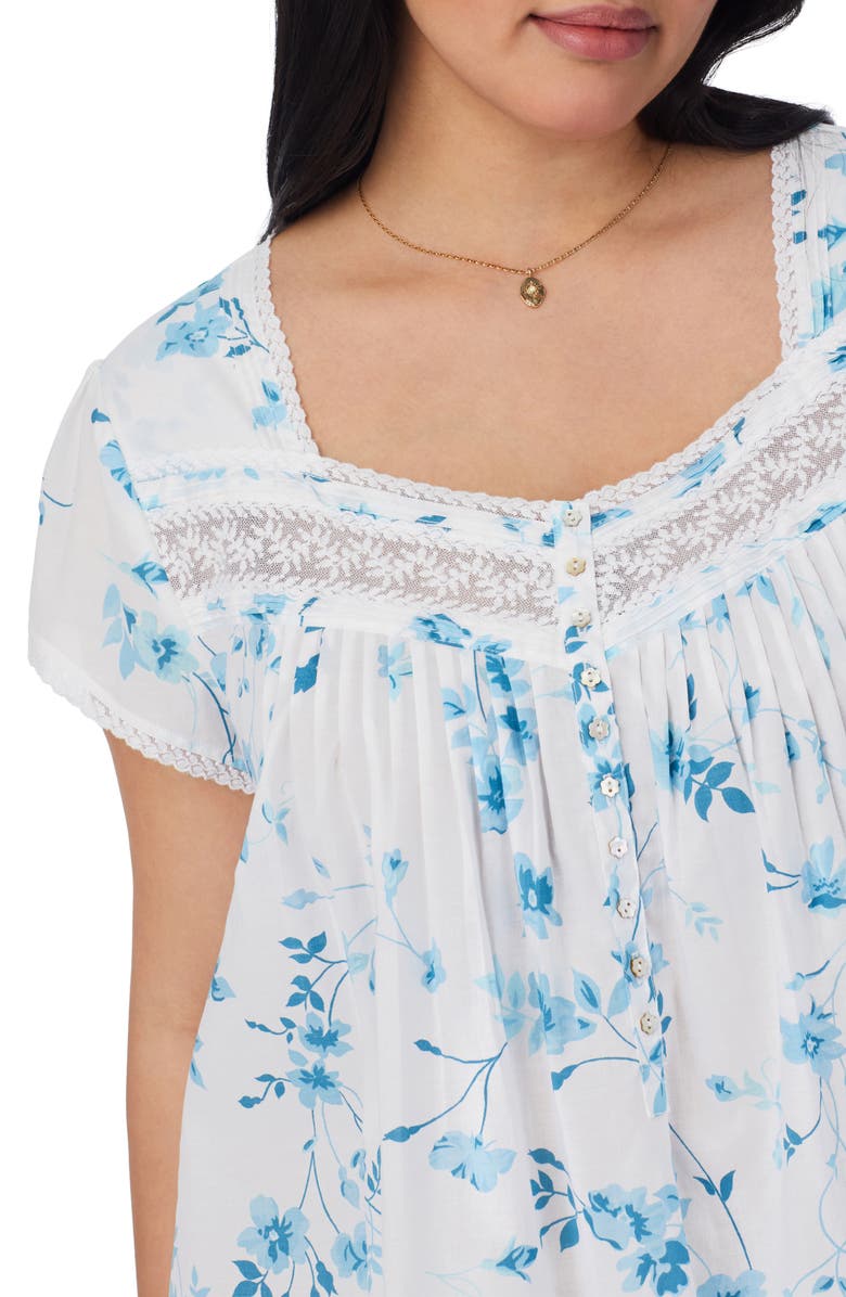Eileen West Cap Sleeve Cotton Lawn Ballet Nightgown, Alternate, color, Aqua Floral White
