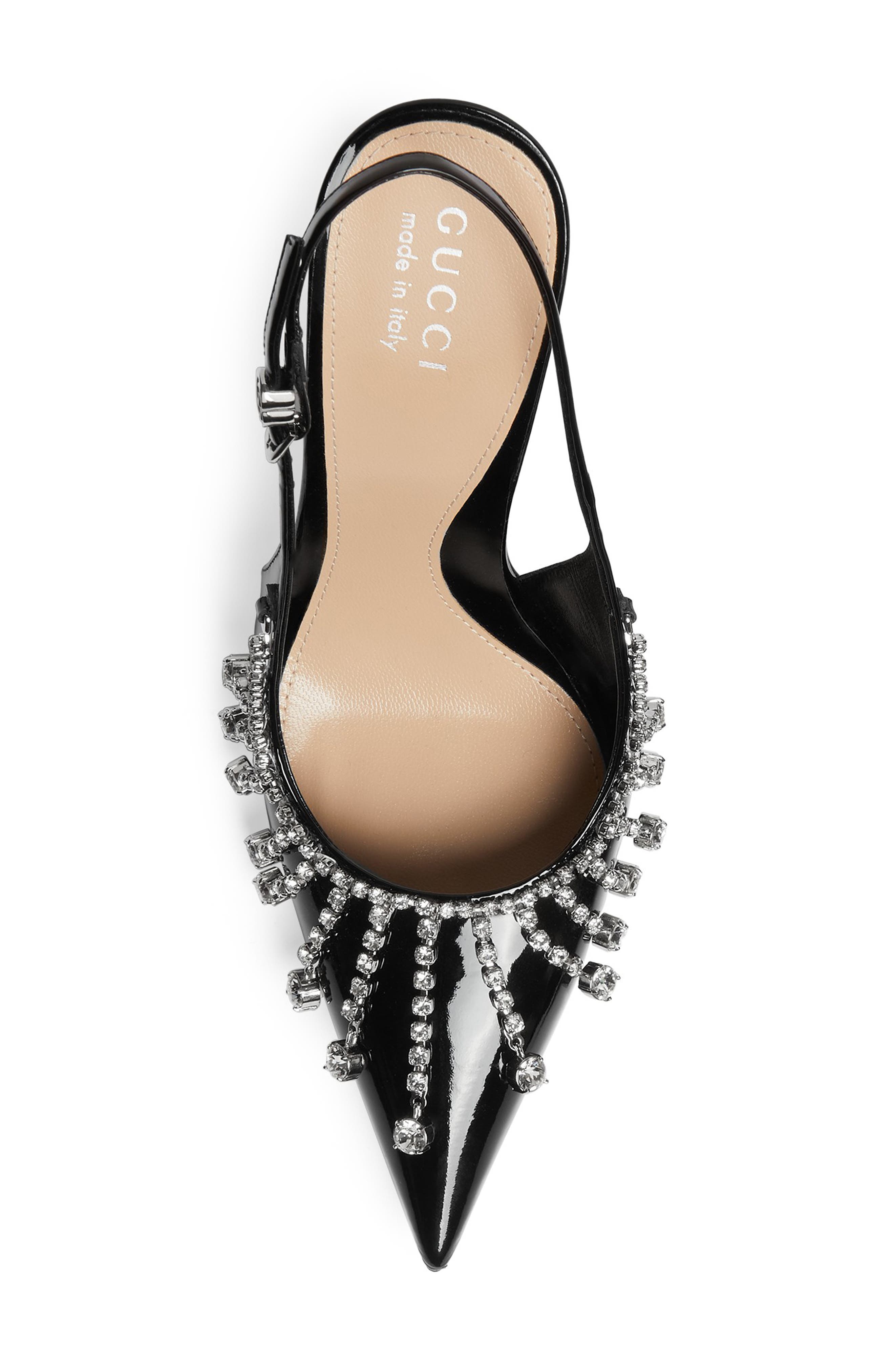 Gucci Guinevere Crystal Chain Pointe Toe Slingback Pump, Alternate, color, Nero