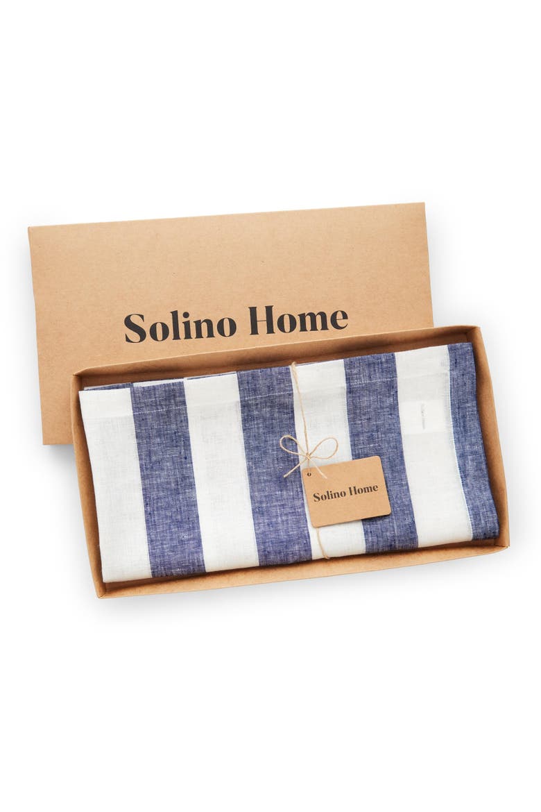Linen Table Throw 52 x 52 Inch - Cabana Stripe, Alternate, color, Navy and White