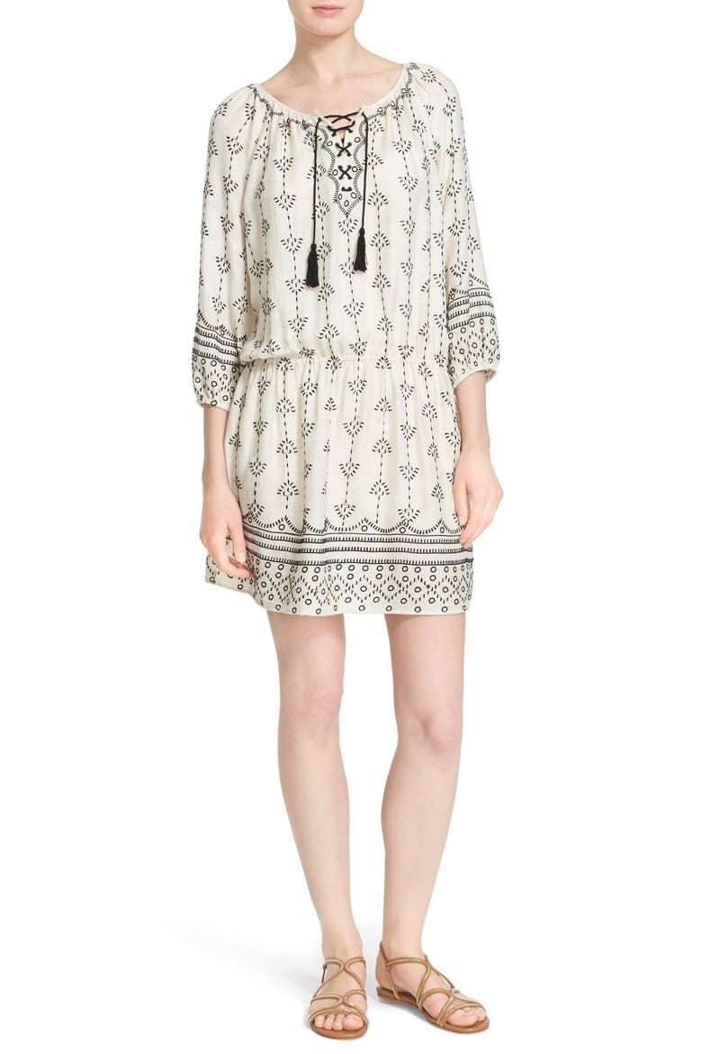 'Quixota' Embroidered Blouson Dress, Main, color, NATURAL CAVIAR