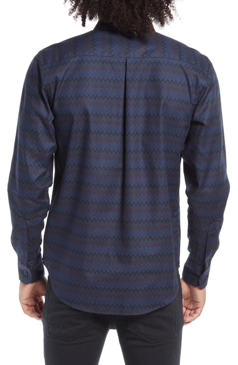 Naked & Famous Denim Relaxed Fit Zig Zag Button-Down Shirt, Alternate, color, 