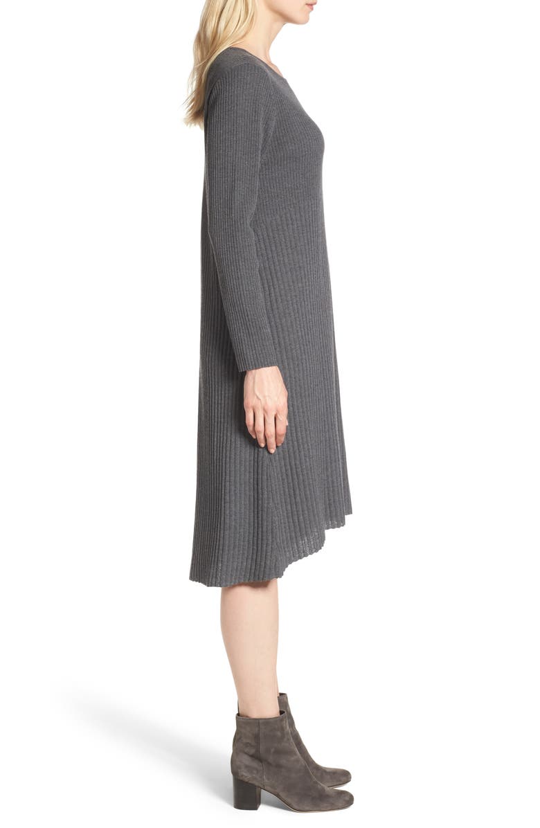 Eileen Fisher Ribbed Wool Sweater Dress, Alternate, color, Bark