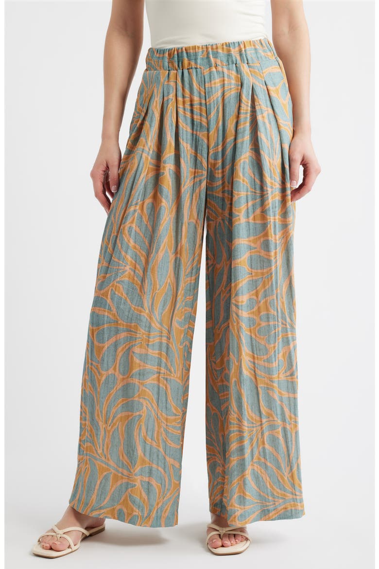 Glider Skyrise Pleated Palazzo Pants, Main, color, GOLDEN GLOW/ JADE