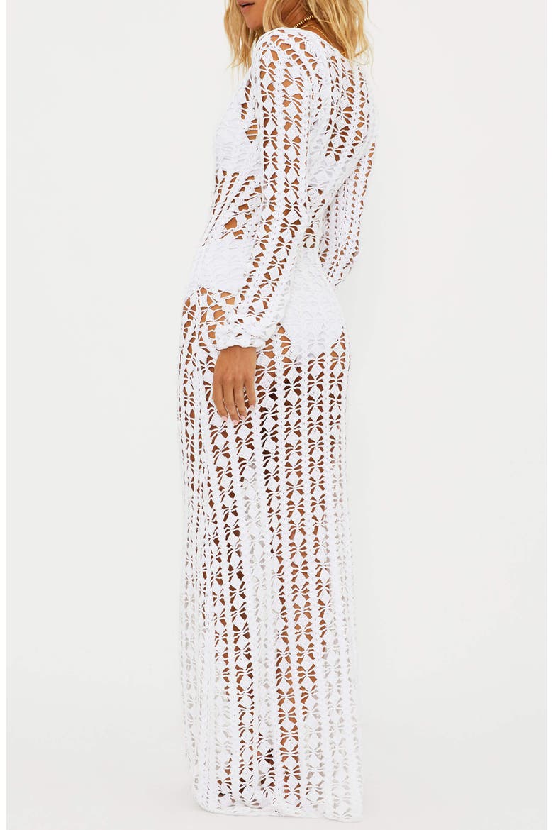 Ariana Long Sleeve Cotton Crochet Cover-Up Dress, Alternate, color, WHITE