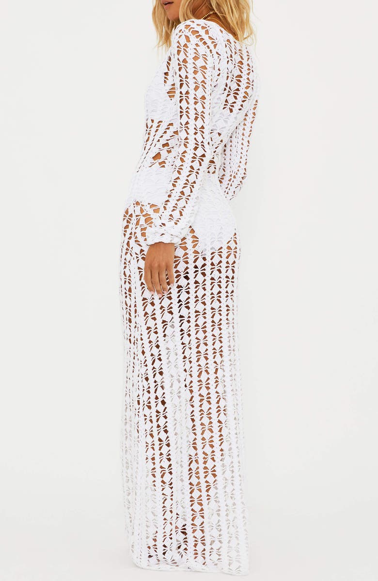 Beach Riot Ariana Long Sleeve Cotton Crochet Cover-Up Dress, Alternate, color, White