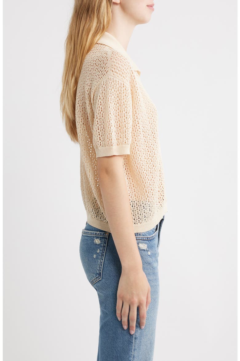 Open Stitch Short Sleeve Cotton Sweater, Alternate, color, NATURAL