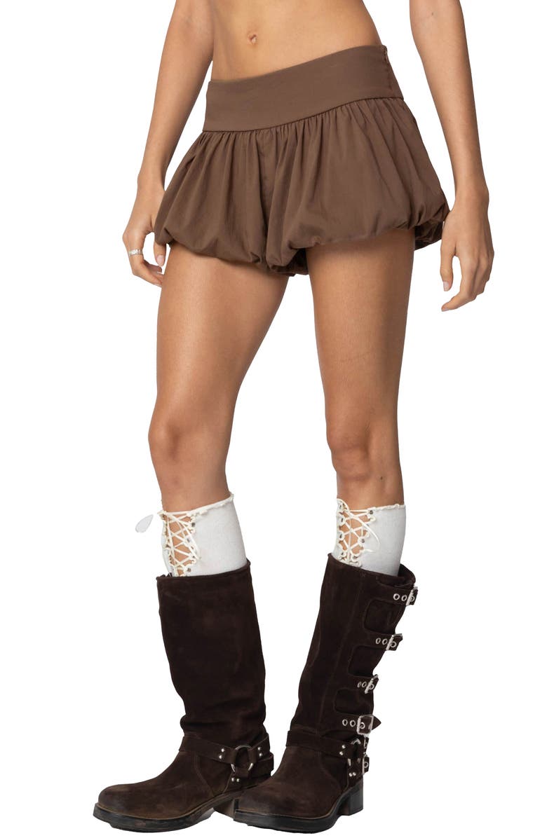 EDIKTED Adrianna Bubble Micro Shorts, Alternate, color, Brown