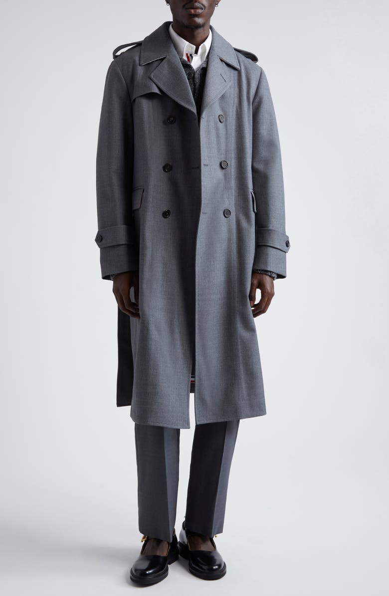 Thom Browne Unstructured Wool Blend Twill Trench Coat, Main, color, Medium Grey