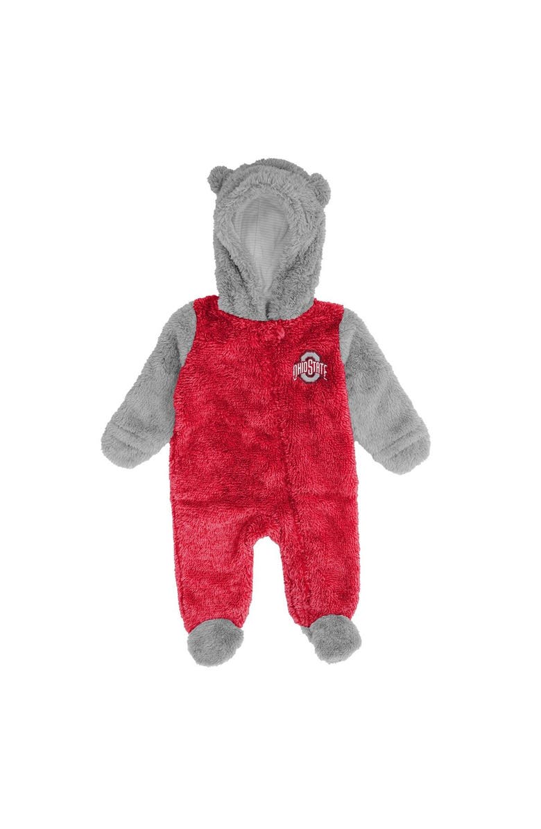 Outerstuff Newborn Scarlet/Gray Ohio State Buckeyes Game Nap Teddy Fleece Bunting Full-Zip Sleeper, Main, color,