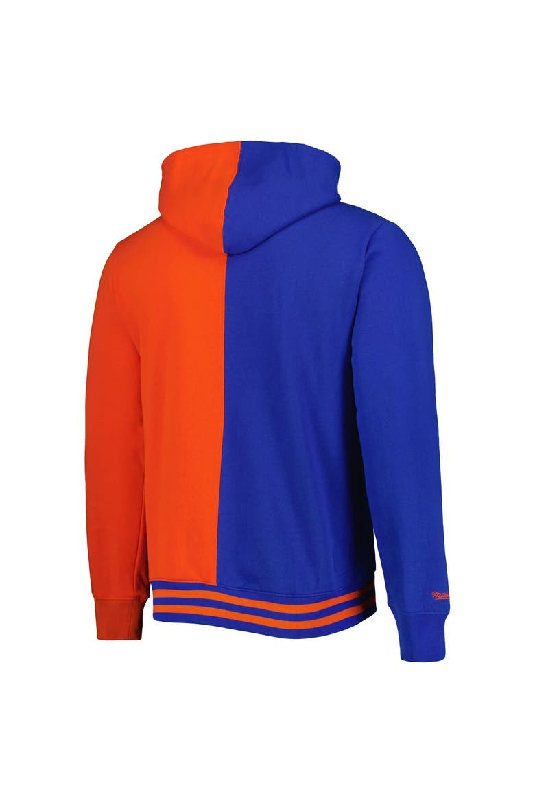 Men's Mitchell & Ness Blue/Orange New York Knicks Hardwood Classics Split Pullover Hoodie, Alternate, color, Blue