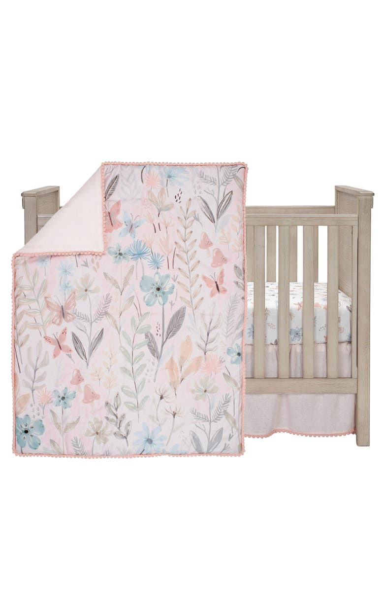 Lambs & Ivy Baby Blooms 3-Piece Floral/Butterfly Baby Crib Bedding Set, Main, color, Pink