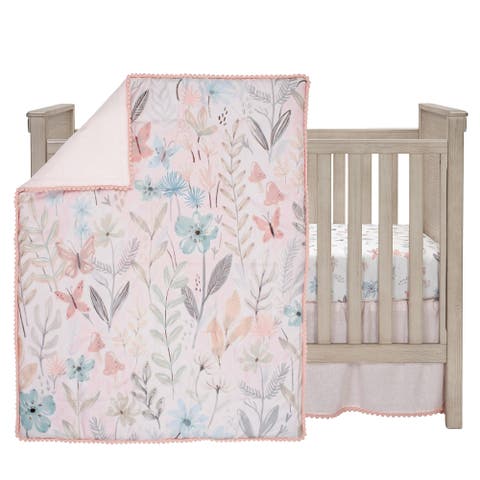 Baby Blooms 3-Piece Floral/Butterfly Baby Crib Bedding Set