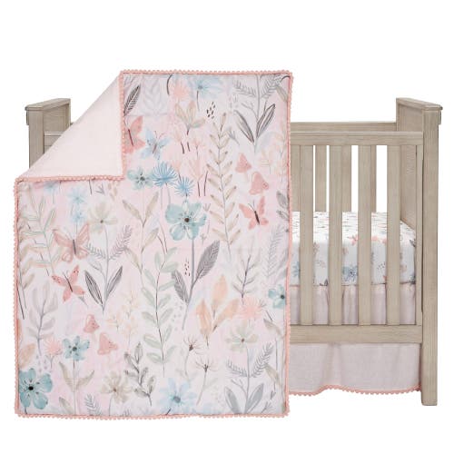 Lambs & Ivy Baby Blooms 3-piece Floral/butterfly Baby Crib Bedding Set In Pink