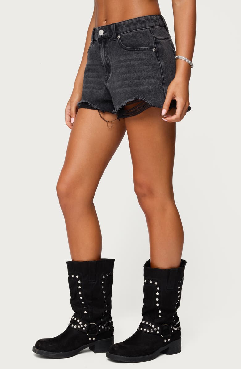 EDIKTED Fern Cutoff Denim Shorts, Alternate, color, Black