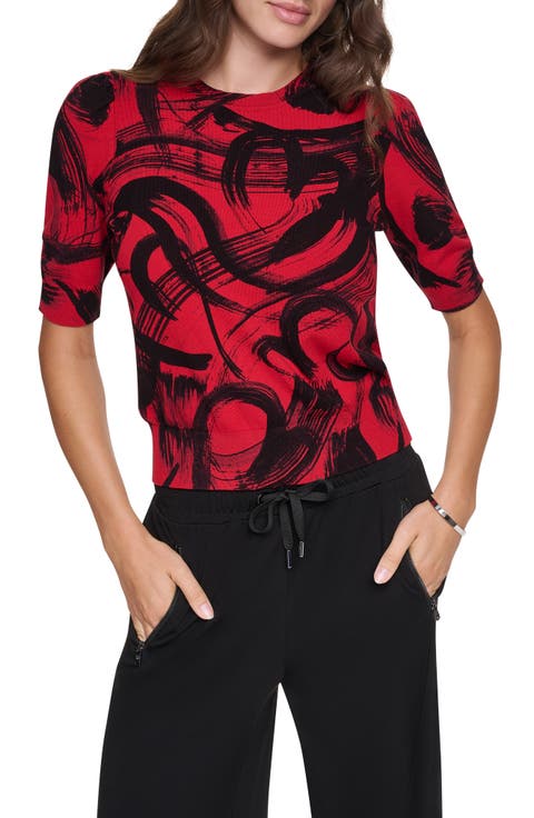Brushstroke Pattern Short Sleeve Sweater