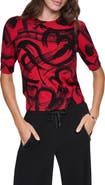 DKNY Brushstroke Pattern Short Sleeve Sweater