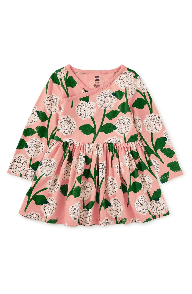 Tea Collection Long Sleeve Wrap Neck Dress, Alternate, color, Chrysanthemums