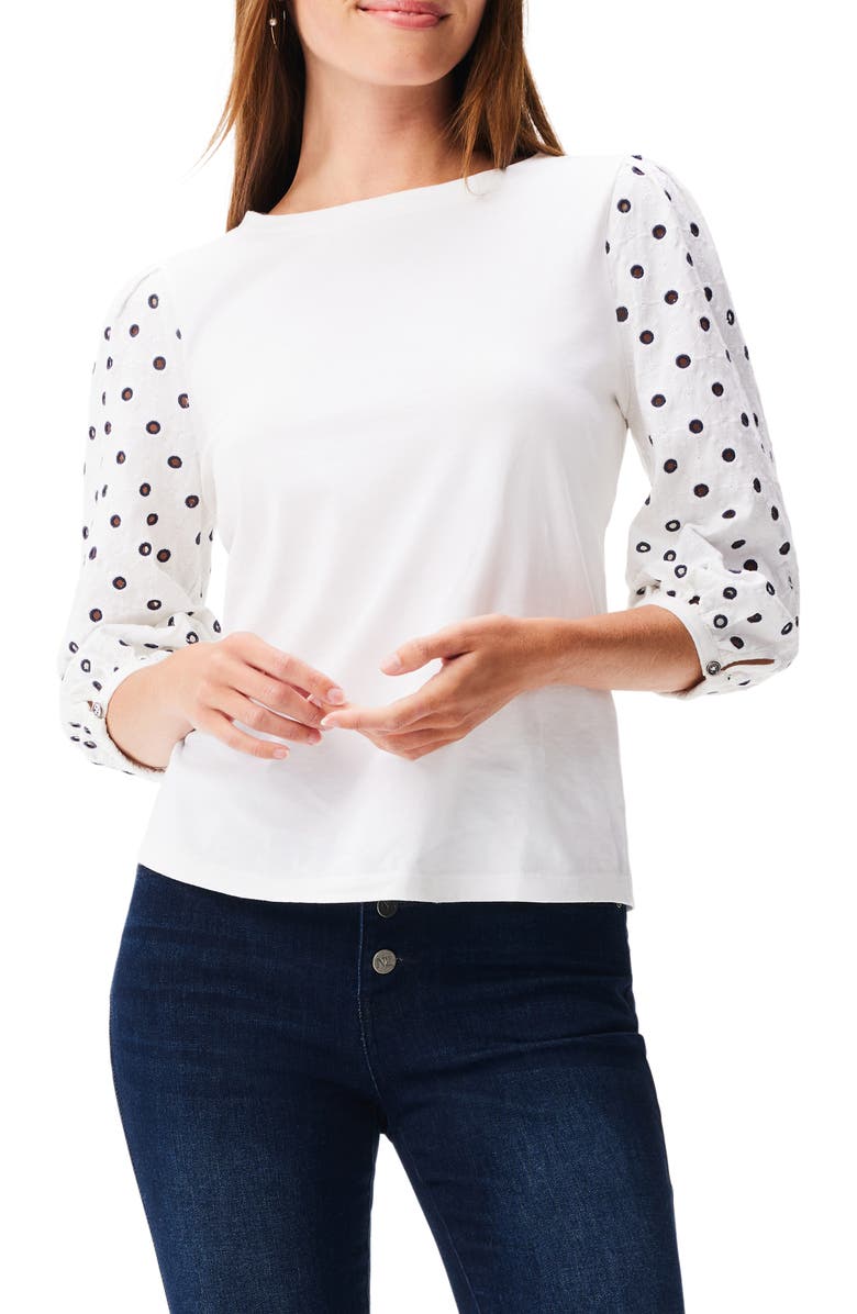 NIC+ZOE Eyelet Breeze Mixed Media Cotton Top, Main, color, 