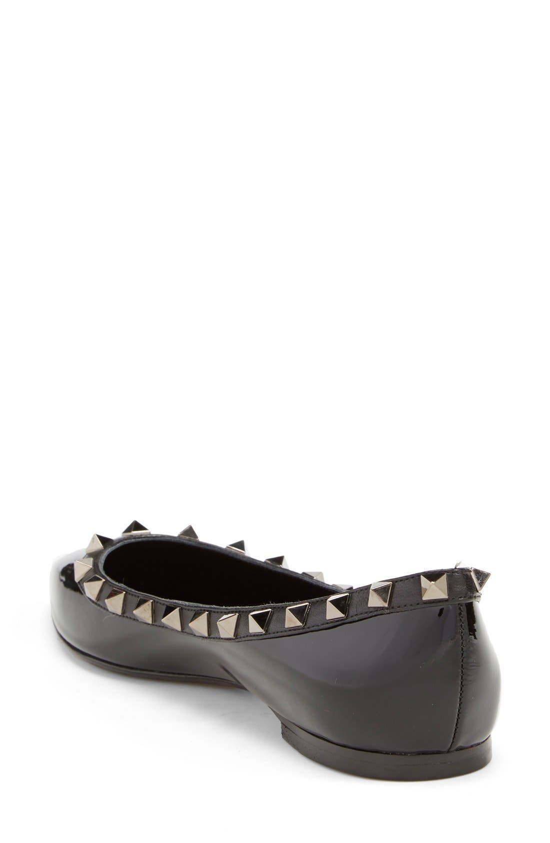 Rockstud Pointed Toe Flat, Alternate, color, BLACK PATENT
