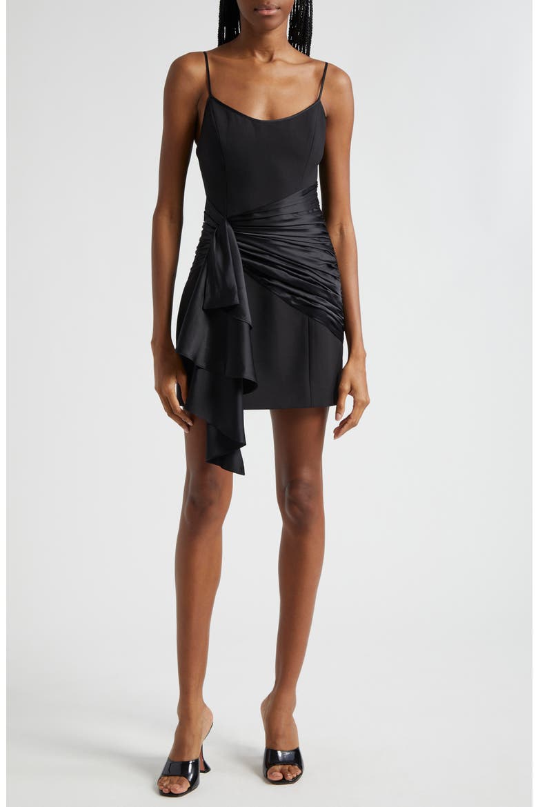Anselle Mixed Media Cocktail Dress, Main, color, BLACK
