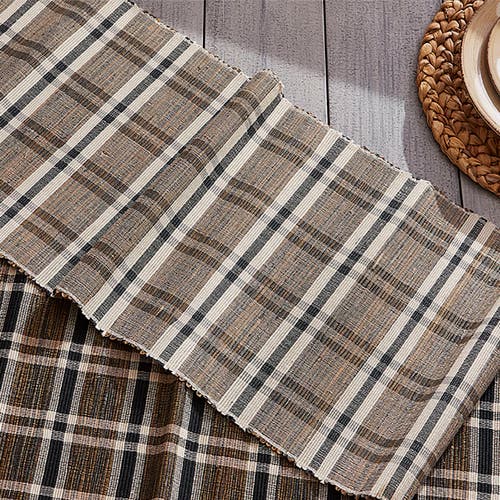 Tag Bodhi Plaid Water Hyacinth Table Runner Gray Polyester Easy Care In Brown