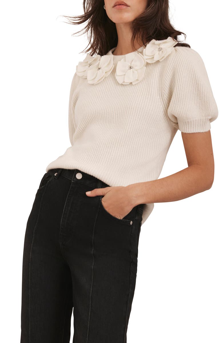 MINT VELVET Flower Knit Top, Main, color, Ivory