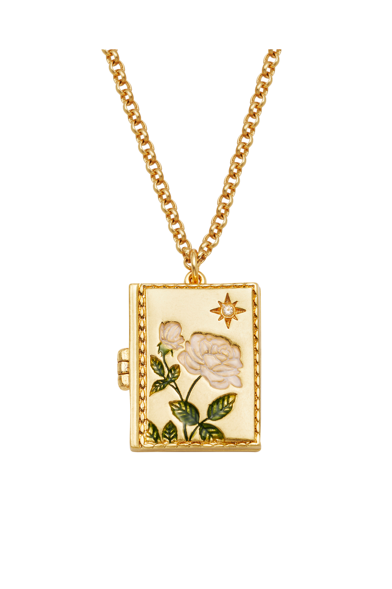 White English Rose Locket Necklace, Main, color, Gold
