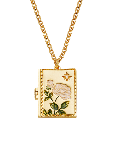 White English Rose Locket Necklace