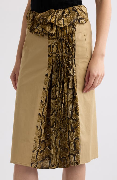 Dries Van Noten Sebia Snakeskin Print Ruffle Midi Skirt In Beige
