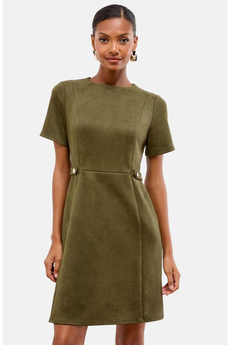 Suedette Faux Suede Sheath Minidress, Alternate, color, KHAKI GREEN