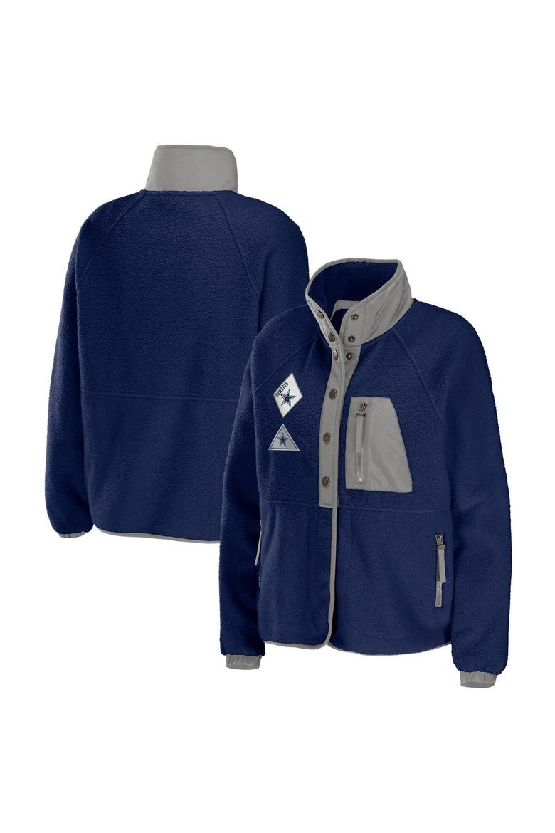 Women's WEAR by Erin Andrews Navy Dallas Cowboys Polar Fleece Raglan Full-Snap Jacket, Main, color, Navy