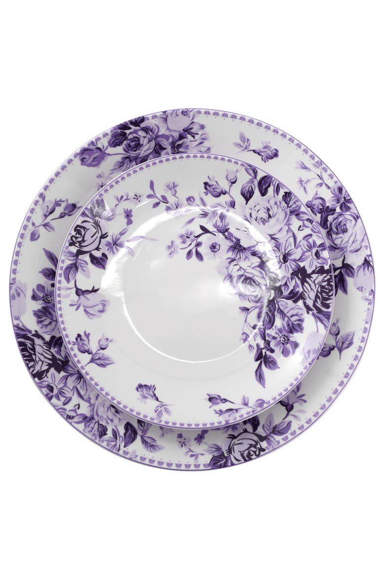 Traditional Purple Rose 16 Piece Stoneware Dinnerware Set, Alternate, color, Purple