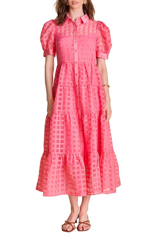 ENGLISH FACTORY ENGLISH FACTORY GRID PATTERN TIERED MIDI SHIRTDRESS