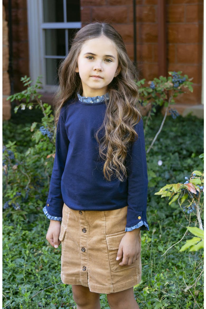 Kids' Organic Ruffle Trim Knit Top, Alternate, color, Navy with Chambray