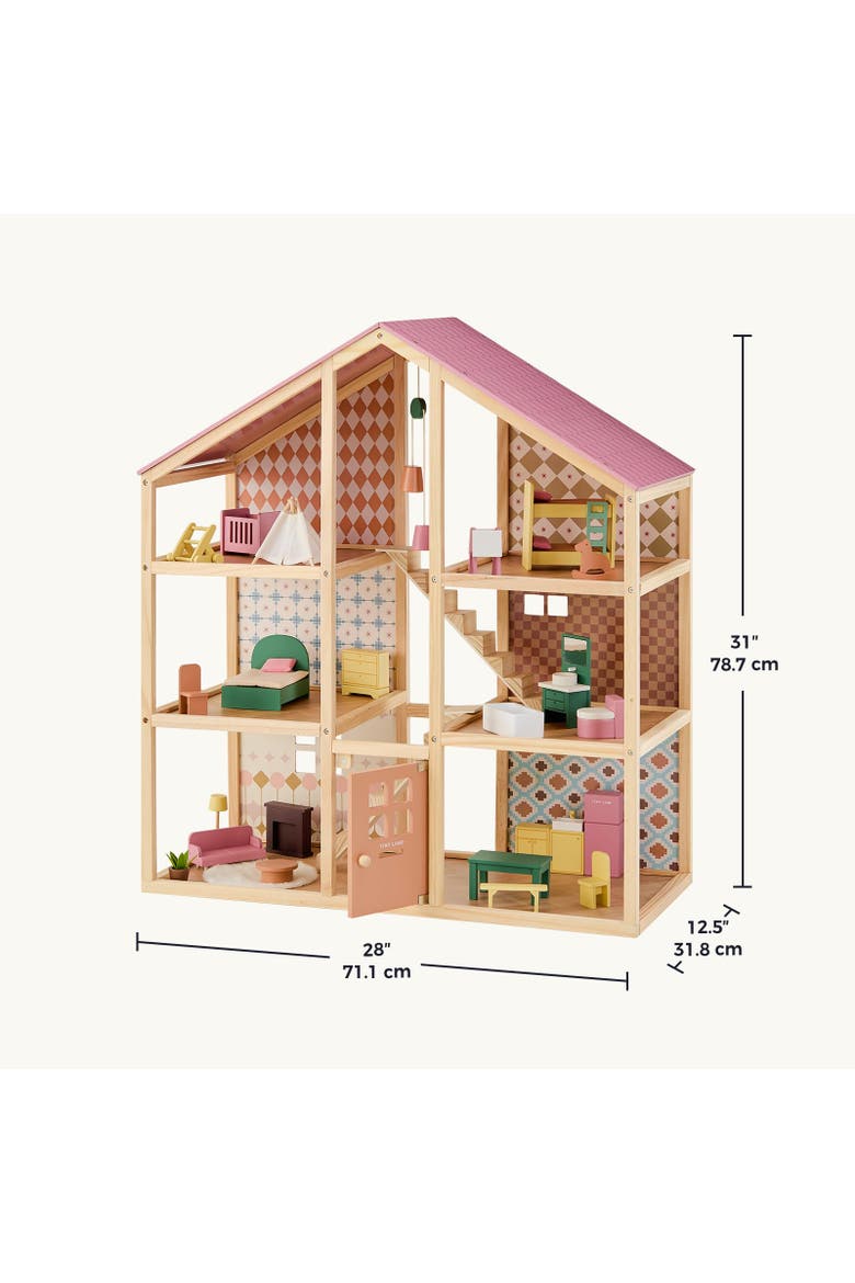 6 Room Wooden Dollhouse Set with 31 Piece Furniture for Kids, Alternate, color, Multicolor