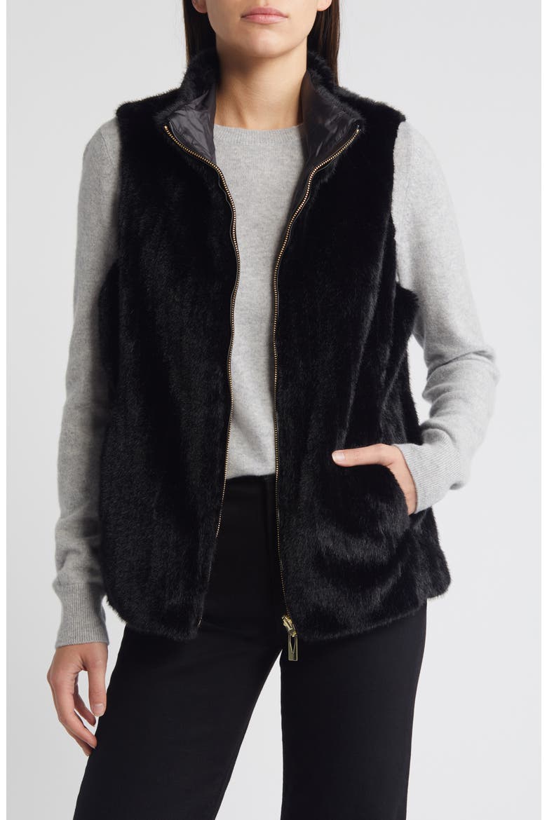 Reversible Faux Fur Vest, Alternate, color, BLACK