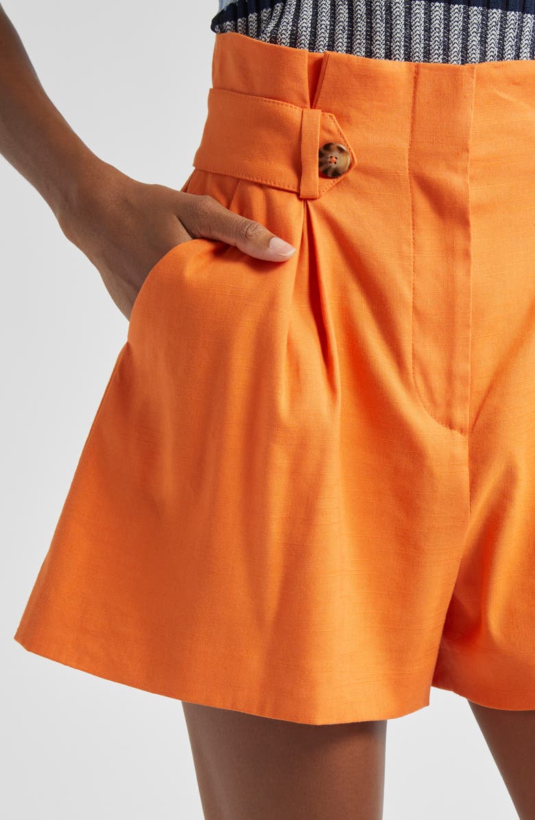 Veronica Beard Franzi Paperbag Waist Linen Blend Shorts, Alternate, color, Orange