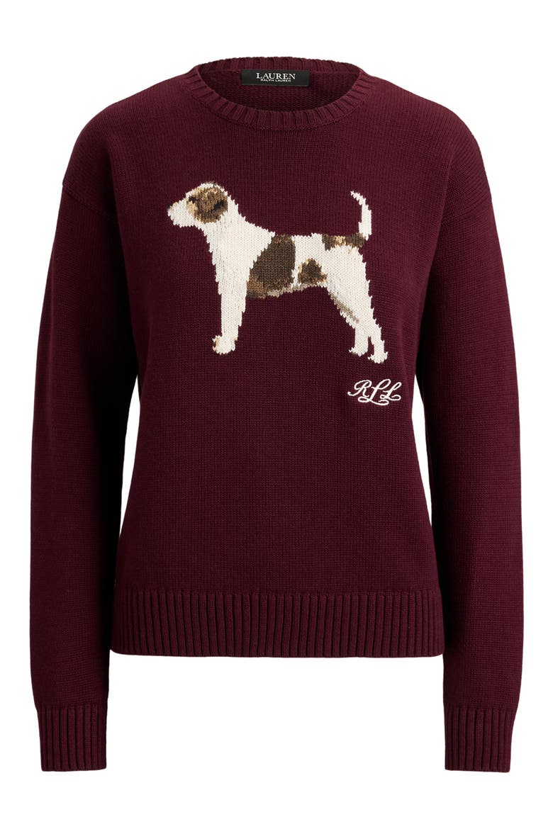 Intarsia Knit Cotton Crewneck Sweater, Alternate, color, BURGUNDY MULTI