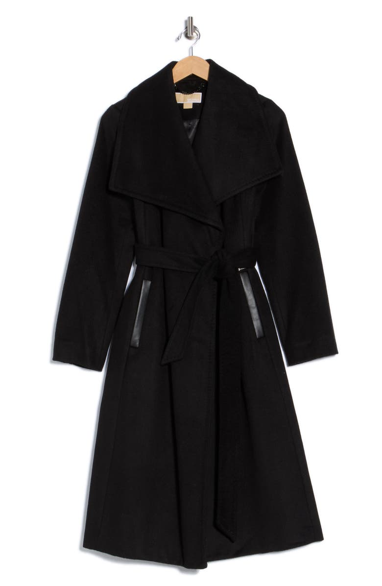Michael Kors Wool Blend Longline Wrap Coat, Alternate, color, Black