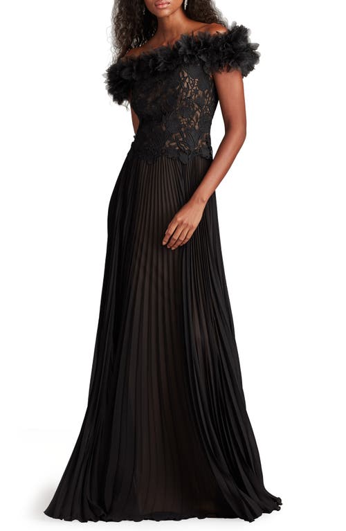 Tadashi Shoji Off The Shoulder Lace Bodice Gown In Black