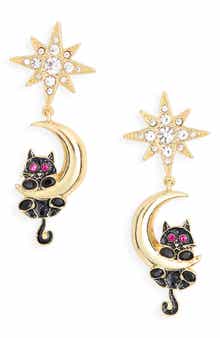 Cat & Moon Drop Earrings