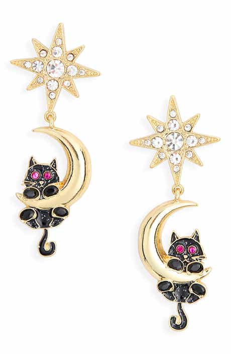 Cat & Moon Drop Earrings